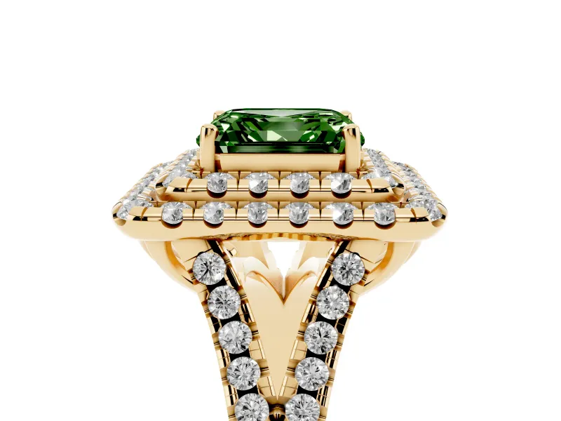 Asscher Cut Halo Split Shank Engagement Ring Setting for a Fancy Green Lab-Grown Diamond | Yellow Gold
