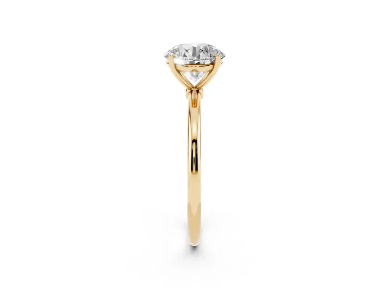 Round Thin Solitaire Engagement Ring Setting | Straight Plain Band | Yellow Gold