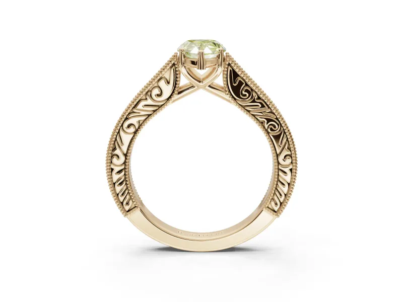 Pear-Shaped Vintage Engagement Ring Setting for a Fancy Yellow Lab-Grown Diamond | Yellow Gold - Design NV-24644