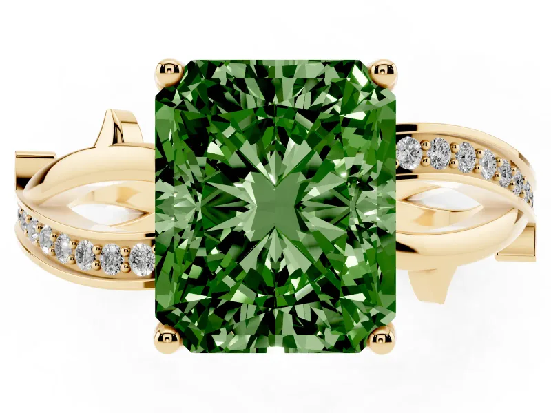 Radiant Cut Twisted Engagement Ring Setting for a Fancy Green Lab-Grown Diamond | Yellow Gold - Design NV-24635