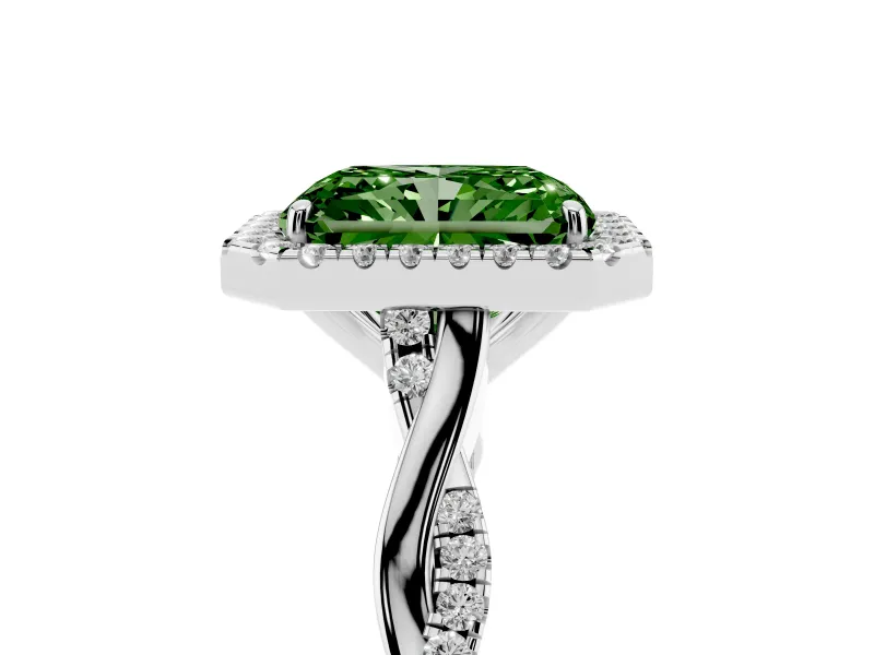 Radiant Cut Twist Halo Engagement Ring Setting for a Fancy Green Lab-Grown Diamond | Sterling Silver