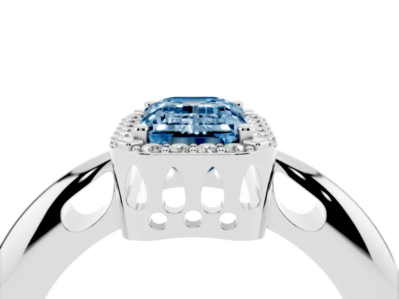 Emerald Cut Halo Engagement Ring Setting for a Fancy Blue Lab-Grown Diamond | Plain Band | Platinum