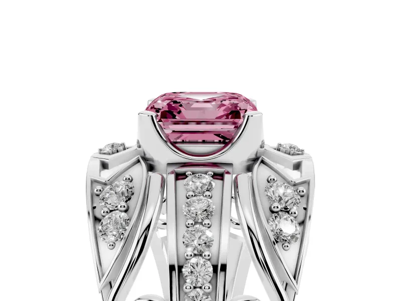 Asscher Cut Art Deco Engagement Ring Setting for a Fancy Pink Lab-Grown Diamond | Sterling Silver