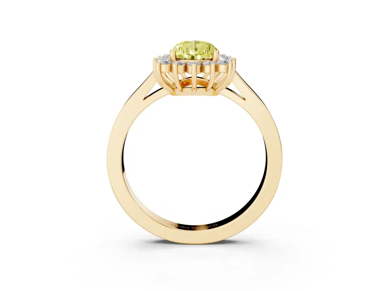 Fancy Yellow Pear Cut Diamond Halo Ring Set in Yellow gold with Round Halo and Smooth Solitaire Band