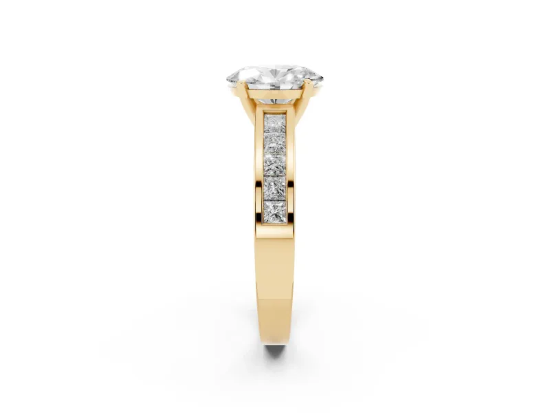 Oval Channel Set Engagement Ring Setting | Princess Cut Accents | Yellow Gold