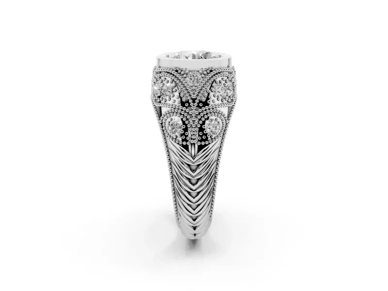 Round Cut Diamond Bezel Ring Set in Silver with Milgrain Accent Band
