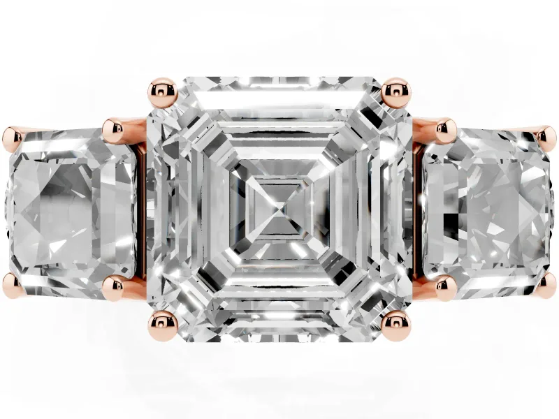 Asscher Cut Three Stone Engagement Ring Setting | Accented Shoulders | Rose Gold