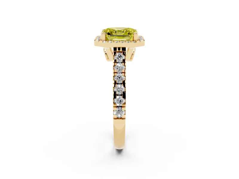 Asscher Cut Accented Halo Engagement Ring Setting for a Fancy Yellow Lab-Grown Diamond | Yellow Gold
