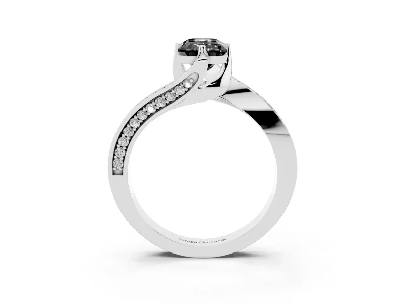 Emerald Cut Bypass Engagement Ring Setting for a Black Center | Sterling Silver
