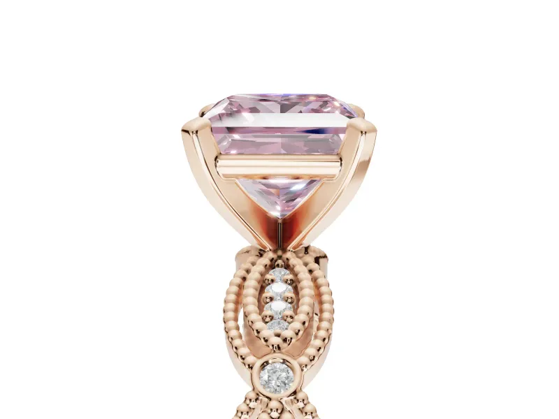 Princess Cut Vintage Engagement Ring Setting for a Fancy Pink Lab-Grown Diamond | Graduated Stations | Rose Gold
