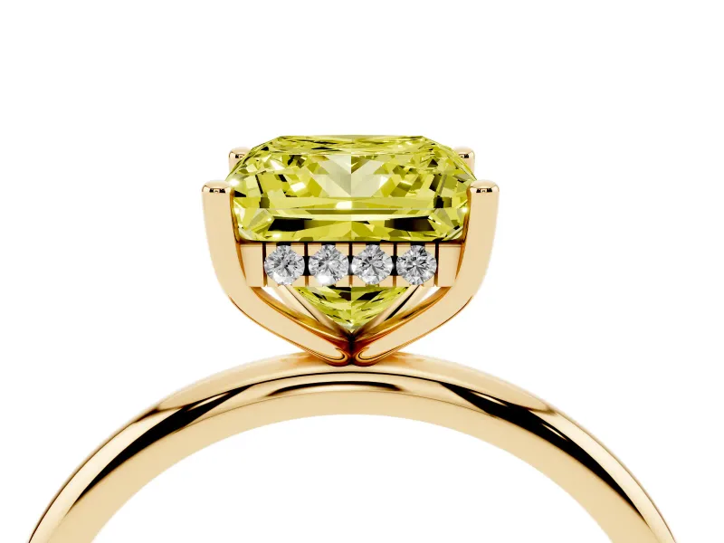 Fancy Yellow Princess Cut Diamond Solitaire Engagement Ring Set in Yellow gold with Prong Setting and Polished Band