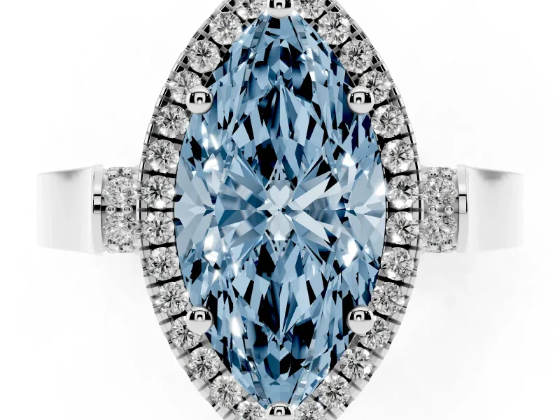 Fancy Blue Marquise Cut Diamond Halo Ring Set in Platinum with Pavé-Lined Split Shank Band