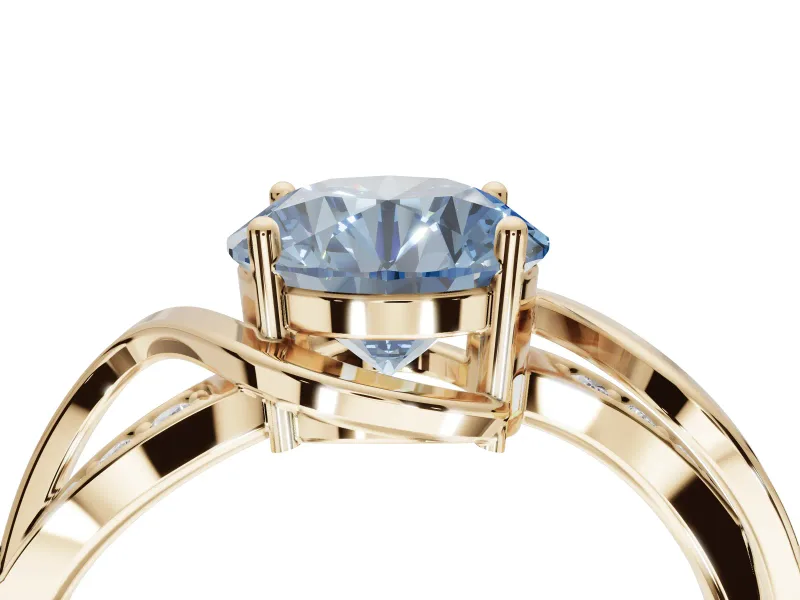 Round Bypass Solitaire Engagement Ring Setting for a Fancy Blue Lab-Grown Diamond | Pavé and Plain Strands | Yellow Gold