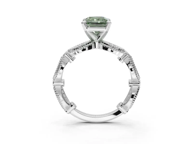 Radiant Cut Vintage Engagement Ring Setting for a Fancy Green Lab-Grown Diamond | Graduated Stations | Sterling Silver
