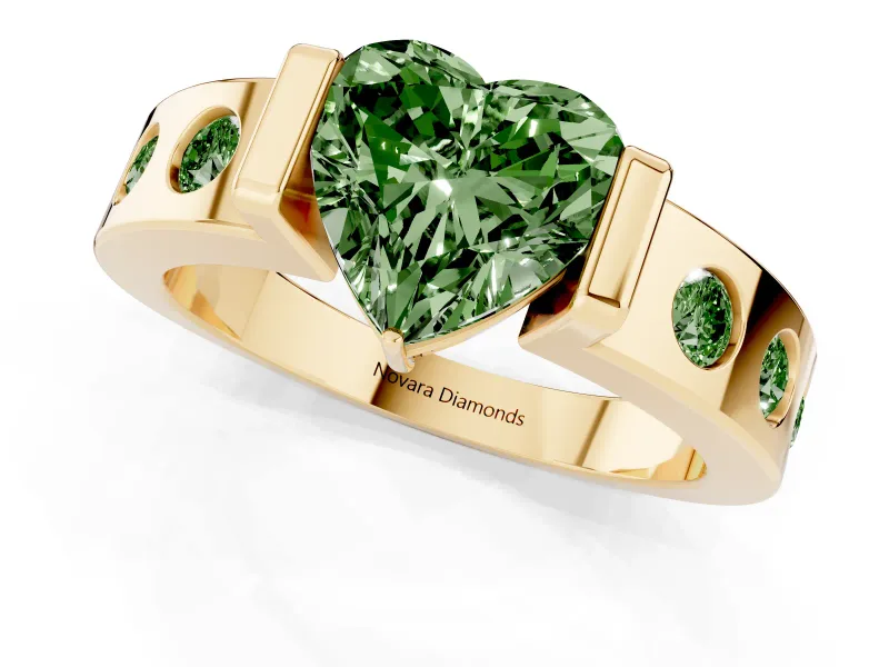 Heart-Shaped Tension Style Engagement Ring Setting for a Fancy Green Lab-Grown Diamond | Yellow Gold
