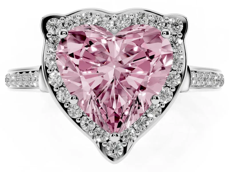 Heart-Shaped Halo Engagement Ring Setting for a Fancy Pink Lab-Grown Diamond | Petal Tips | Platinum