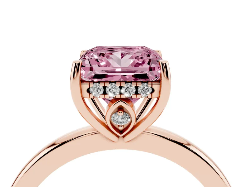 Princess Cut Engagement Ring Setting for a Fancy Pink Lab-Grown Diamond | Hidden Halo | Rose Gold