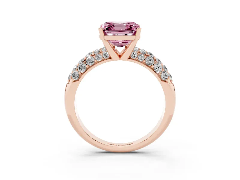 Asscher Cut Multi Row Pave Engagement Ring Setting for a Fancy Pink Lab-Grown Diamond | Rose Gold