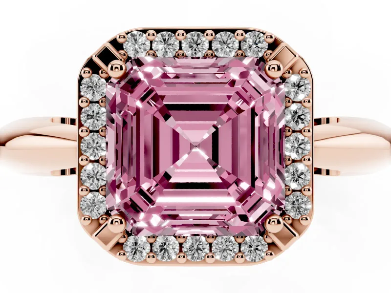 Asscher Cut Halo Engagement Ring Setting for a Fancy Pink Lab-Grown Diamond | Plain Band | Rose Gold