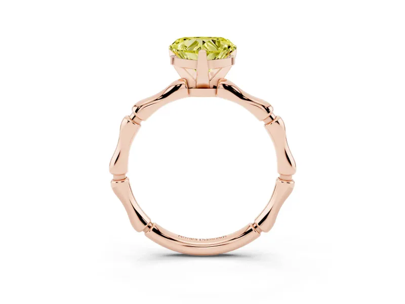 Heart-Shaped Bamboo Engagement Ring Setting for a Fancy Yellow Lab-Grown Diamond | Rose Gold