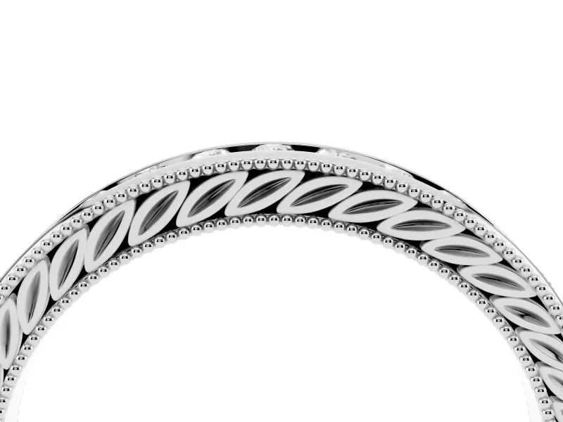 Round Diamond Channel Wedding Band Set in White gold with Milgrain Edges