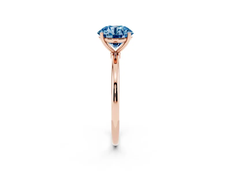 Round Thin Solitaire Engagement Ring Setting for a Fancy Blue Lab-Grown Diamond | Straight Plain Band | Rose Gold