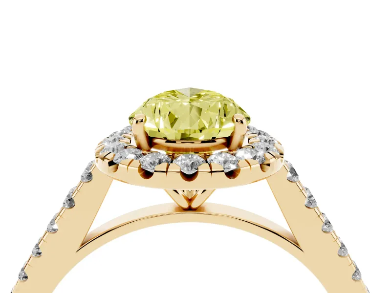 Pear-Shaped Halo Engagement Ring Setting for a Fancy Yellow Lab-Grown Diamond | Pave Shoulders | Yellow Gold