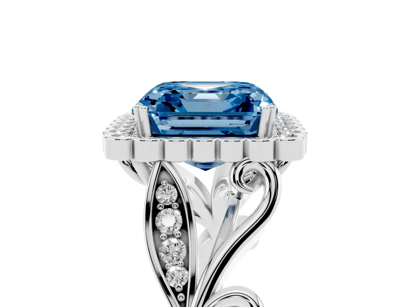 Asscher Cut Leaf Halo Engagement Ring Setting for a Fancy Blue Lab-Grown Diamond | Platinum