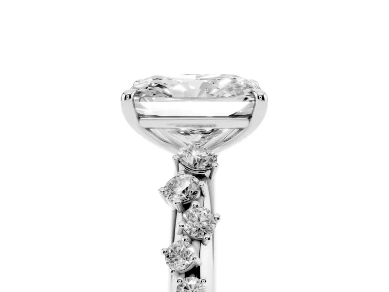 Radiant Cut Diamond Cluster Solitaire Ring Set in White gold with Prong Setting