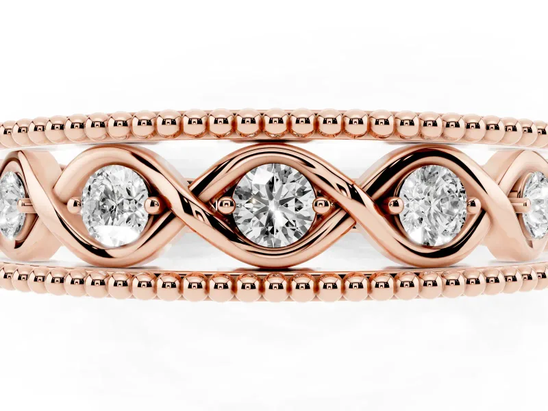 Round Lab-Grown Diamond Vintage Twisted Openwork Wedding Band | Milgrain Edges | Rose Gold