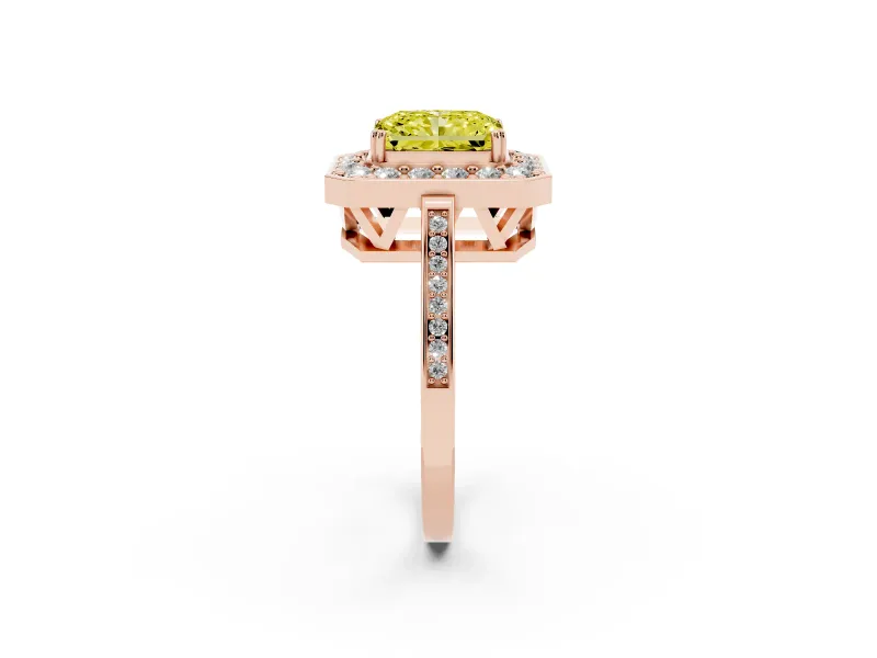 Radiant Cut Halo Engagement Ring Setting for a Fancy Yellow Lab-Grown Diamond | Polished Halo Rim | Rose Gold