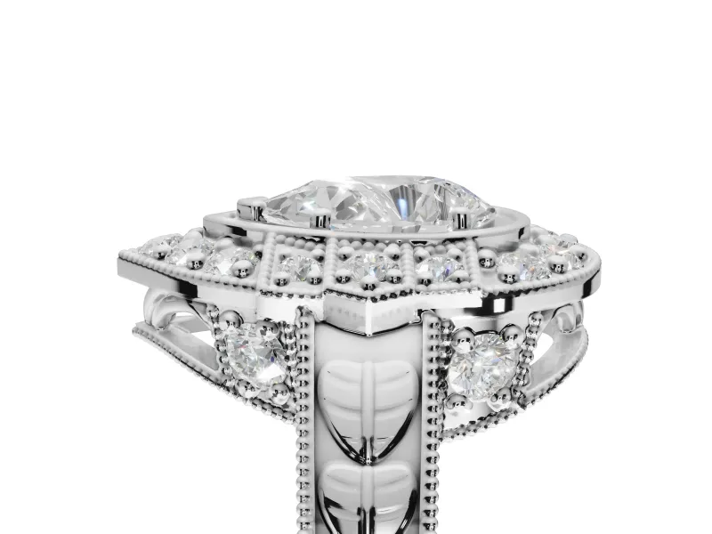 Pear-Shaped Vintage Halo Engagement Ring Setting | Art Deco Side Panels | Platinum