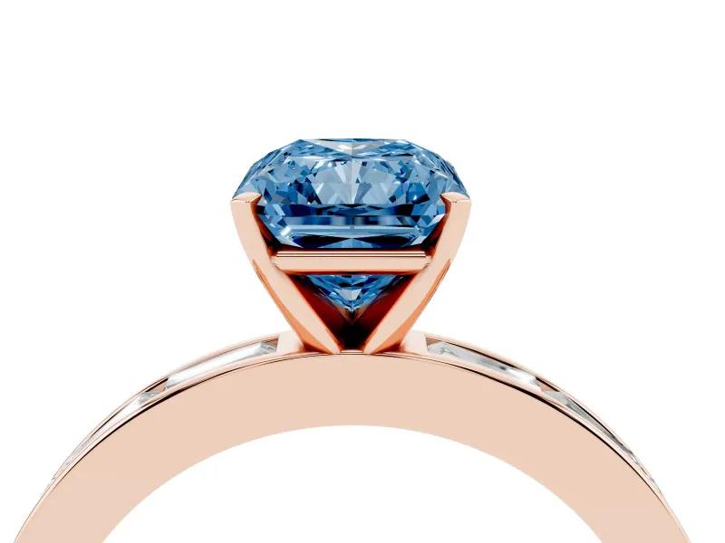 Radiant Cut Channel Set Engagement Ring Setting for a Fancy Blue Lab-Grown Diamond | Rose Gold