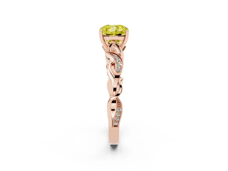 Cushion Cut Vine Engagement Ring Setting for a Fancy Yellow Lab-Grown Diamond | Rose Gold