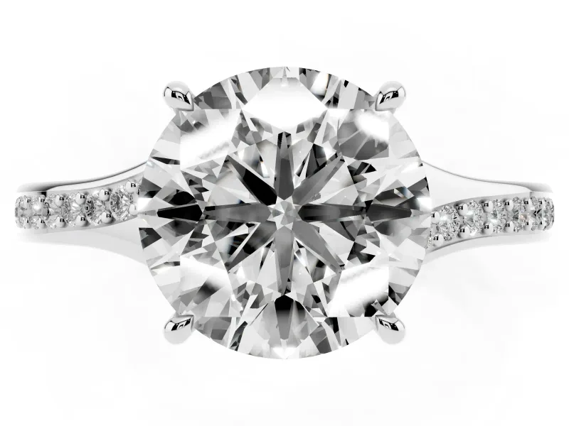 Round Pave Solitaire Engagement Ring Setting | Sweeping Shoulders | Sterling Silver