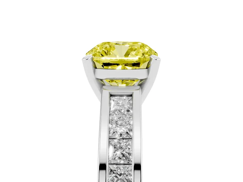 Cushion Cut Channel Engagement Ring Setting for a Fancy Yellow Lab-Grown Diamond | Sterling Silver