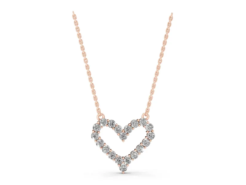 Round Lab-Grown Diamond Open Heart Pendant Necklace | Fixed Between Chains | Rose Gold