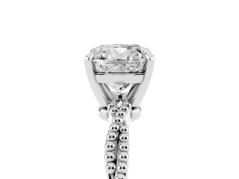 Cushion Cut Diamond Solitaire Ring Set in Silver with Twisted Band and Bead Prong Setting