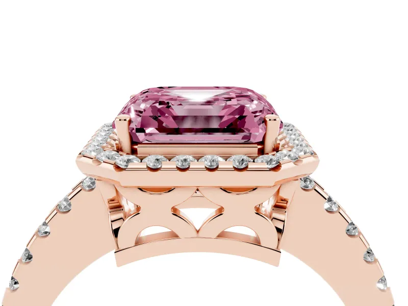 Asscher Cut Pave Halo Engagement Ring Setting for a Fancy Pink Lab-Grown Diamond | Rose Gold