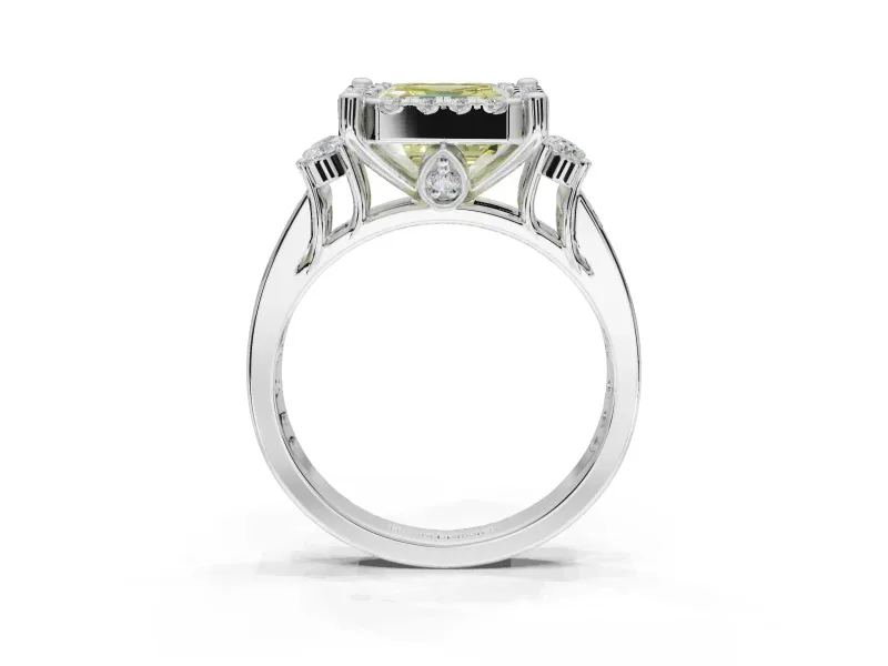 Asscher Cut Halo Engagement Ring Setting for a Fancy Yellow Lab-Grown Diamond | Graduated Channel Band | Platinum