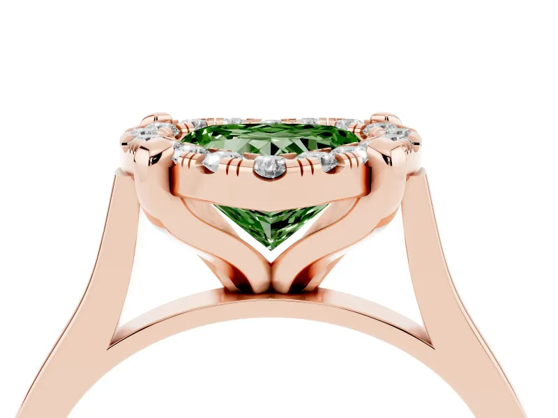 Heart-Shaped Claw Corner Halo Engagement Ring Setting for a Fancy Green Lab-Grown Diamond | Slim Plain Band | Rose Gold