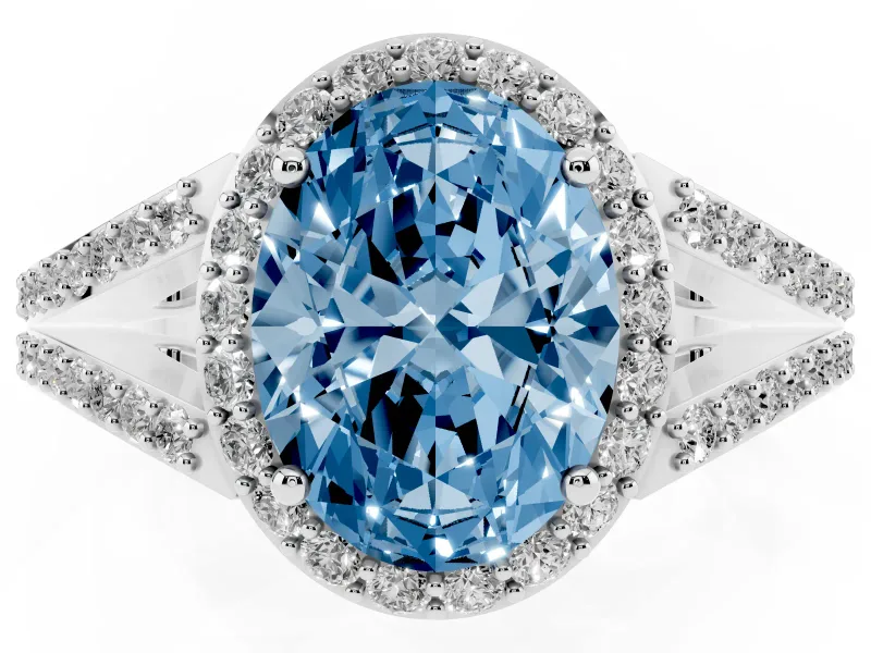 Oval Split Shank Halo Engagement Ring Setting for a Fancy Blue Lab-Grown Diamond | Sterling Silver