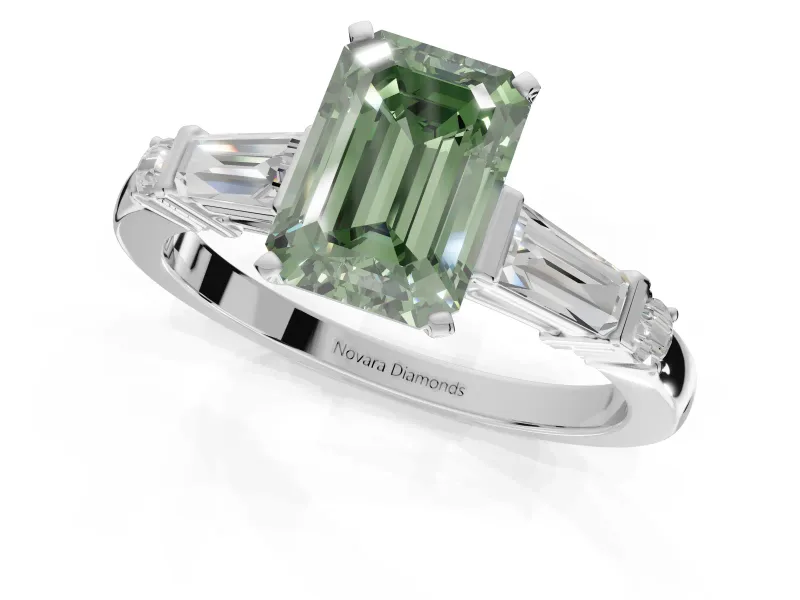 Emerald Cut Tapered Baguette Engagement Ring Setting for a Fancy Green Lab-Grown Diamond | Platinum
