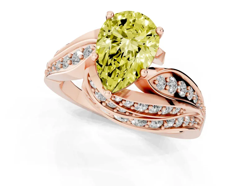 Pear-Shaped Bypass Hidden Halo Engagement Ring Setting for a Fancy Yellow Lab-Grown Diamond | Graduated Pavé | Rose Gold
