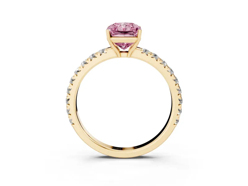 Radiant Cut Pave Solitaire Engagement Ring Setting for a Fancy Pink Lab-Grown Diamond | Shared Prong Band | Yellow Gold