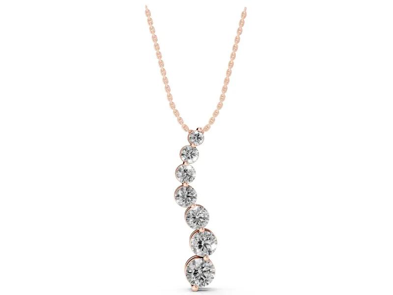 Round Lab-Grown Diamond Graduated S-Line Pendant Necklace | Shared Prongs | Rose Gold