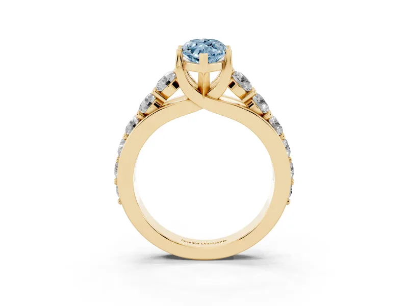 Marquise Graduated Engagement Ring Setting for a Fancy Blue Lab-Grown Diamond | Yellow Gold