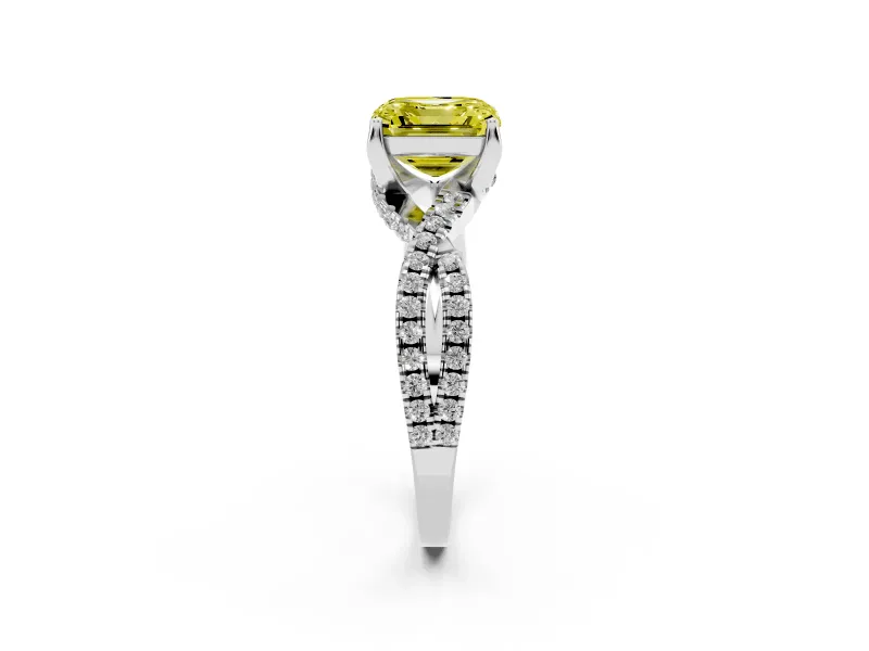 Asscher Cut Twisted Pave Engagement Ring Setting for a Fancy Yellow Lab-Grown Diamond | Split Shank | Platinum