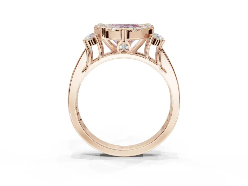 Heart-Shaped Halo Engagement Ring Setting for a Fancy Pink Lab-Grown Diamond | Graduated Channel Band | Rose Gold
