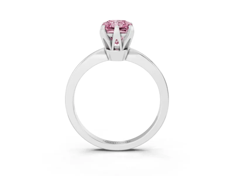 Fancy Pink Radiant Cut Diamond Solitaire Engagement Ring Set in White gold with Slim Tapered Solitaire Band